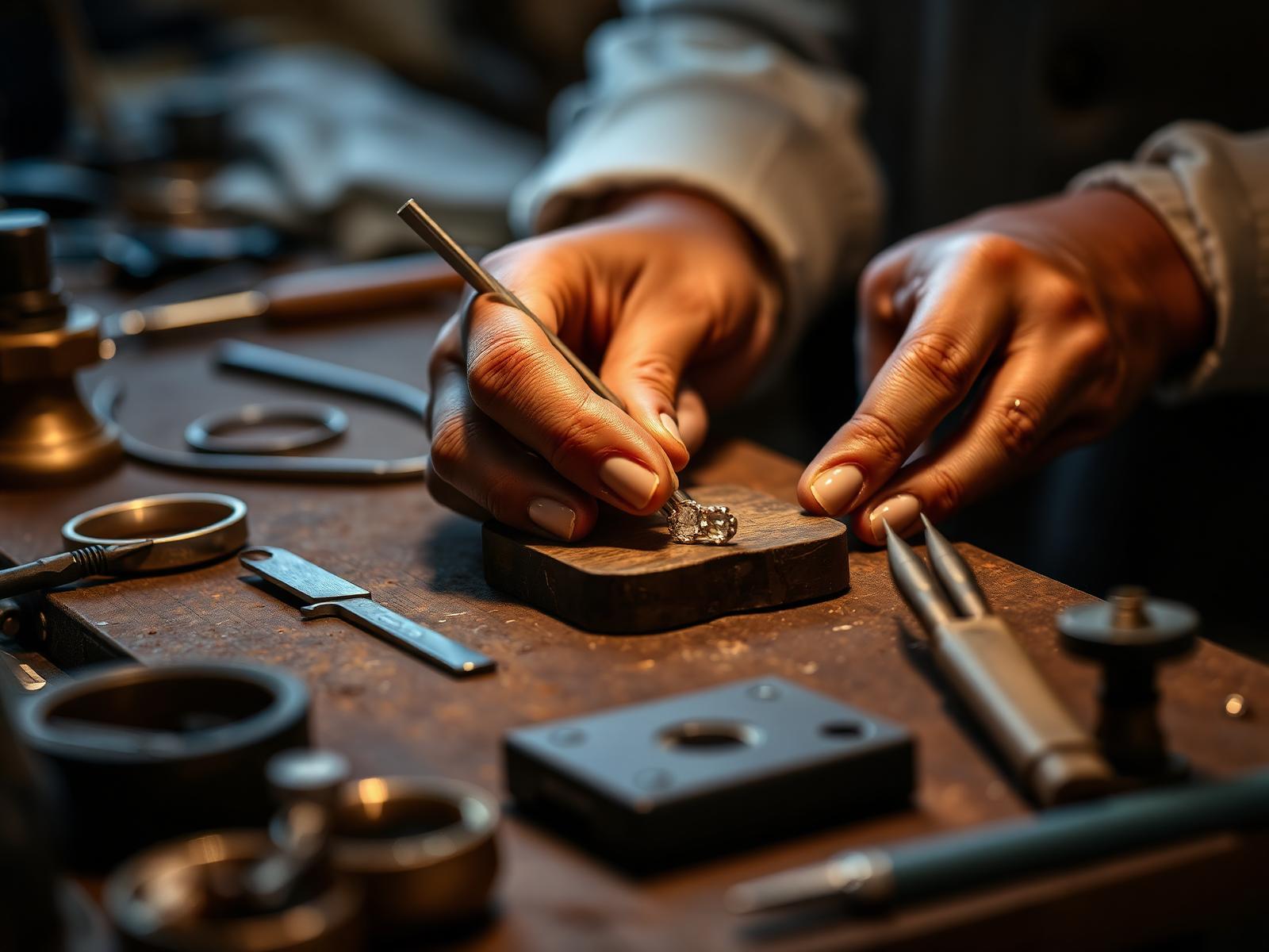Master goldsmith hands at work