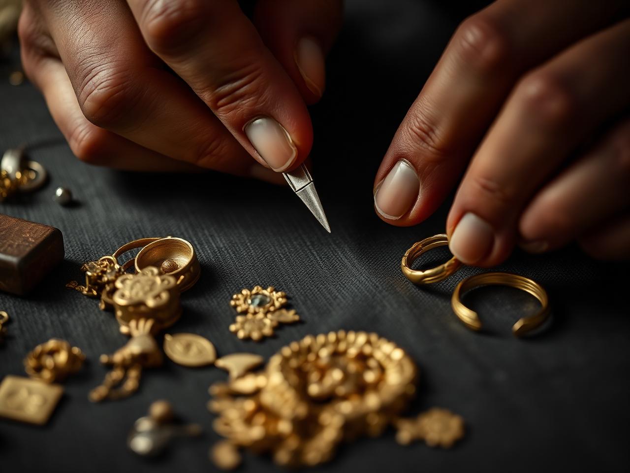 Goldsmith re-modelling heirloom gold jewelry into a modern design